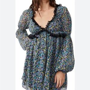 FREE PEOPLE PENNIE MINI DRESS IN BLACK COMBO WOMEN'S Sp Whimsygoth